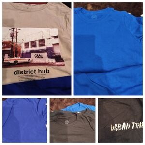 Boys Size 8 Medium Mixed Short Sleeve T-shirts Lot Of 5 Blue Beige Black Tops